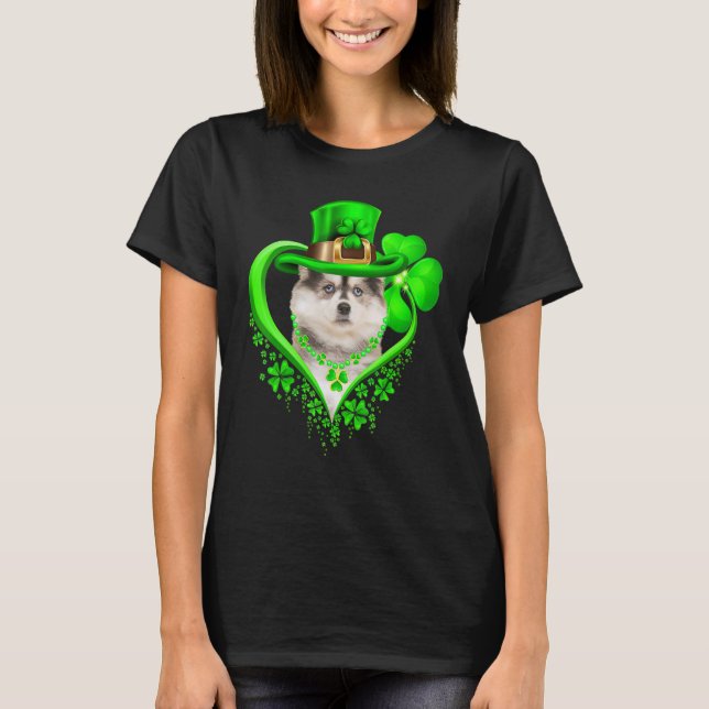 Pomsky Dog St Patricks Day Lover Irish Shamrock T-Shirt (Vorderseite)