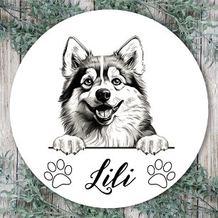 Pomsky-Hund Handzeichnung personalisiert Runder Aufkleber