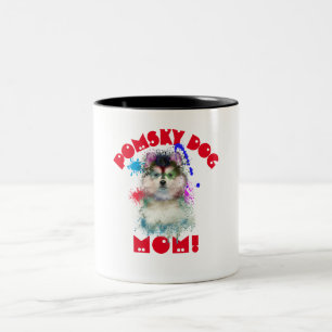 Pomsky Mama Hund Lover Beste Hunde Mama je Zweifarbige Tasse
