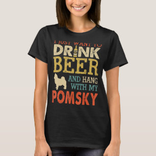 Pomsky-Vater trinkt Bier mit Hund abhängen Lustige T-Shirt