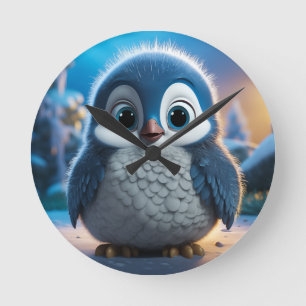 Poncho - Ein glatter Pinguin Runde Wanduhr