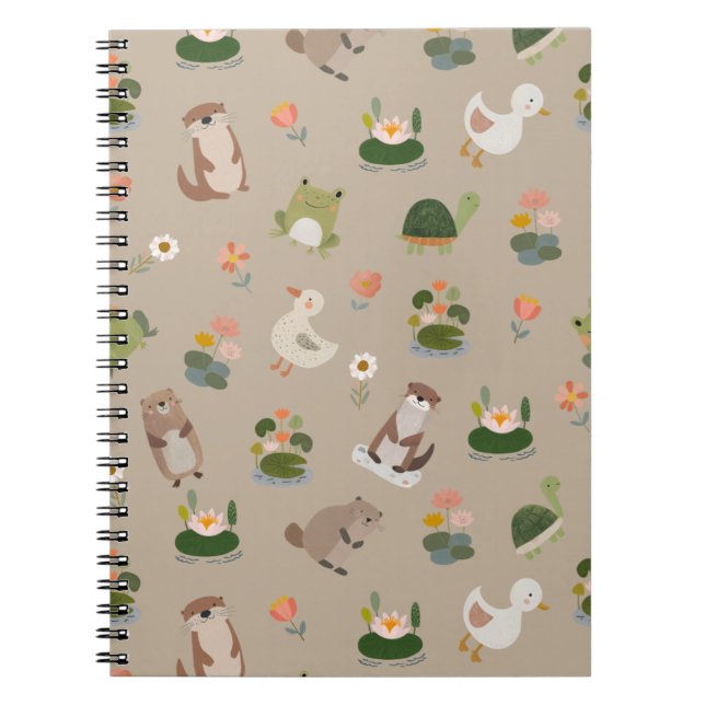 Pond Animals & Lily Pads on Tan Notizblock (Vorderseite)