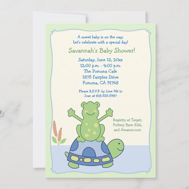 Pond Friends Frog Turtle Baby shower Invitation (Devant)