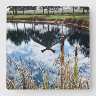 Pond Landscape Nature Fotografy Art Quadratische Wanduhr