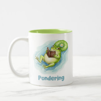Pondering Frog Reading Book Zweifarbige Tasse