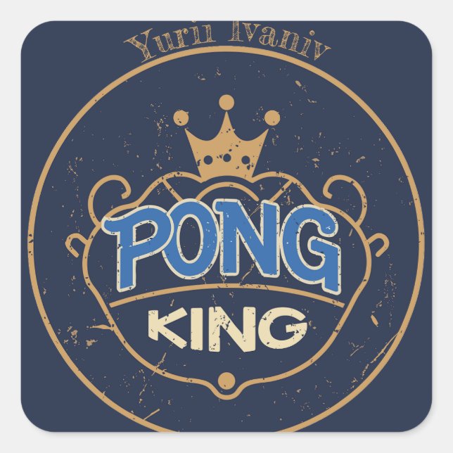Pong King Blue Quadratischer Aufkleber (Vorderseite)