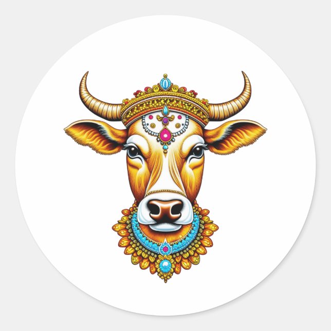 Pongal dekorierte Kuh Runder Aufkleber (Vorderseite)