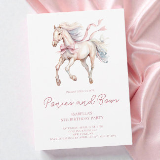 Ponies and Bows Pink Watercolor 8. Geburtstagspart Einladung