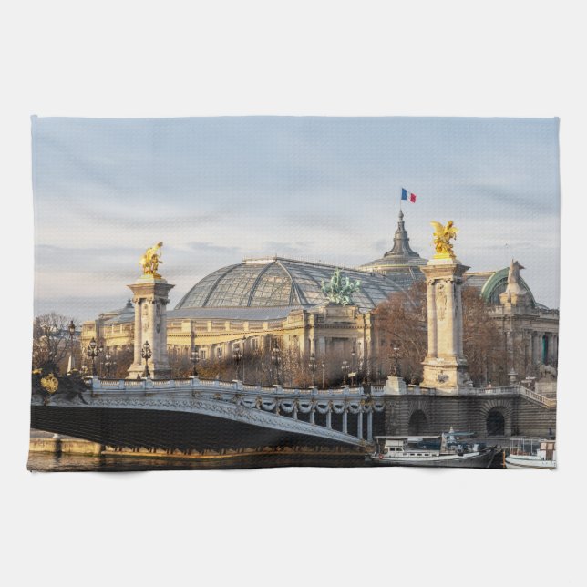 Pont Alexandre III und Grand Palais zur goldenen S Geschirrtuch (Horizontal)