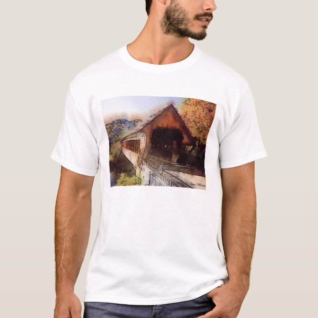Pont couvert pittoresque de T-shirt de haute (Devant)