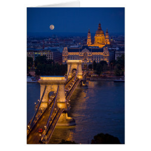 Pont de chaîne et Pleine lune de nuit