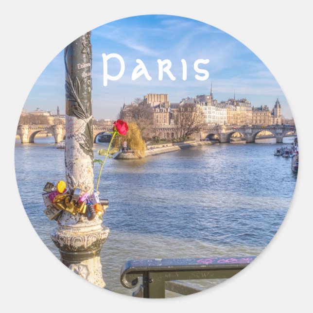 Pont des Arts on Valentine - Paris Runder Aufkleber (Vorderseite)