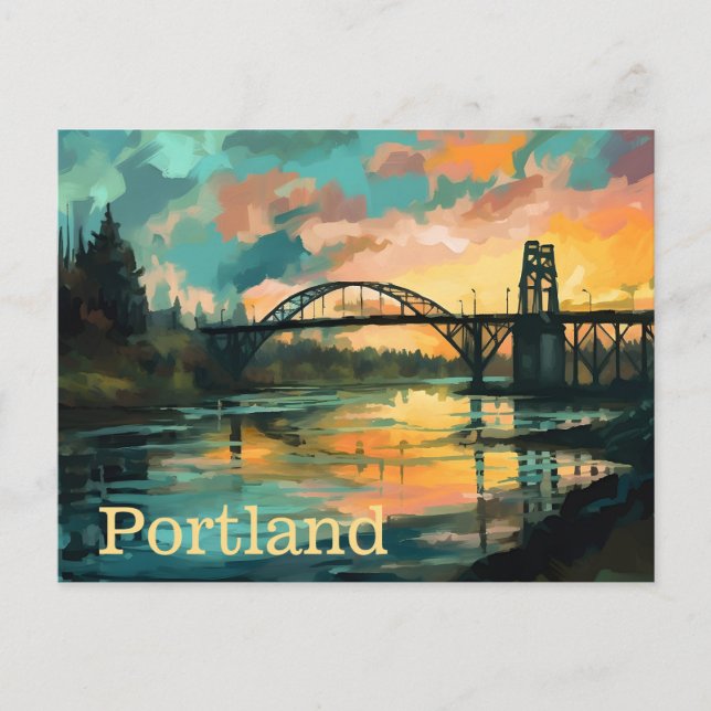 Pont sur River Sunset Portland Carte postale (Devant)
