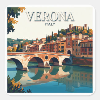 Ponte Pietra Verona Italy Quadratischer Aufkleber