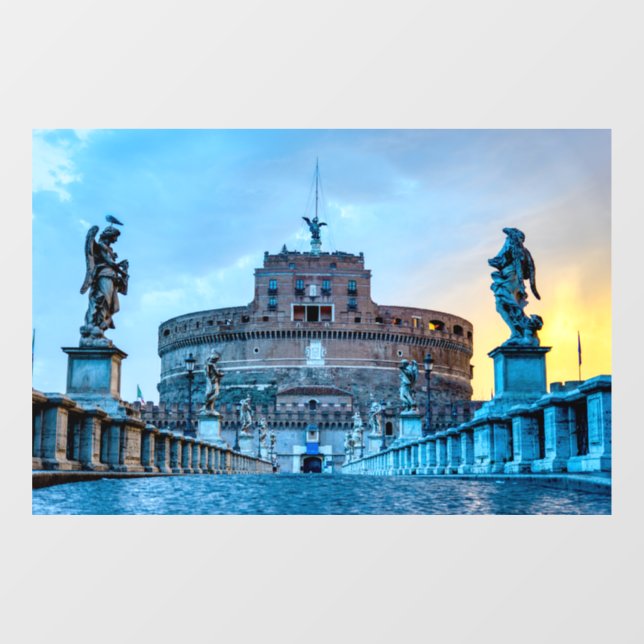 Ponte Sant'Angelo im Morgengrauen - Rom Italien Fensteraufkleber (Blatt)