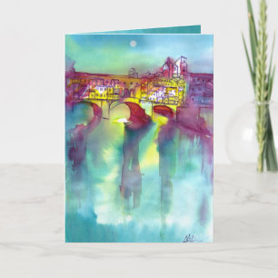 PONTE VECCHIO Florenz bei Nacht Aquarell Karte