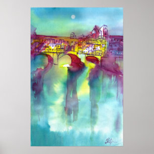 PONTE VECCHIO Florenz bei Nacht Aquarell Poster