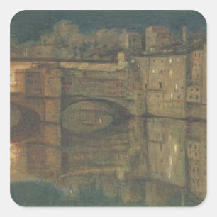 Ponte Vecchio, Florenz (Öl auf Leinwand) Quadratischer Aufkleber