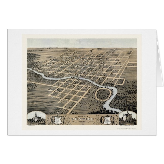 Pontiac, panoramische Karte IL - 1869 (Vorderseite (Horizontal))