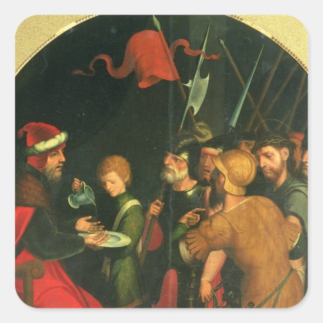 Pontius Pilate wäscht sich die Hände Quadratischer Aufkleber (Vorderseite)