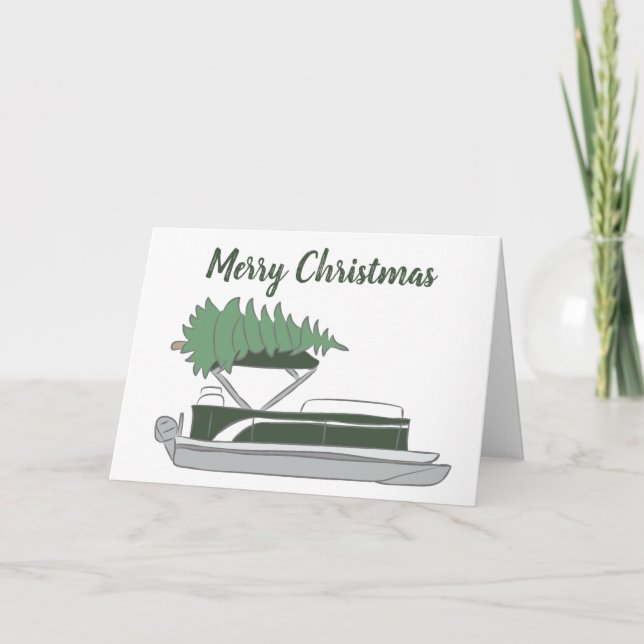 Pontoon Boat mit Christbaum auf Top Holiday Karte (Vorderseite)