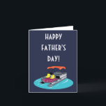 Pontoon Boat Owners Father's Day Card Karte<br><div class="desc">It's the perfect Father's Day card for your favorite pontoon boat owner. This card features a colorful illustration of a pontoon boat floating on the water against a navy blue background. All the text on this card is fully editable so that you can include your own message on the front...</div>
