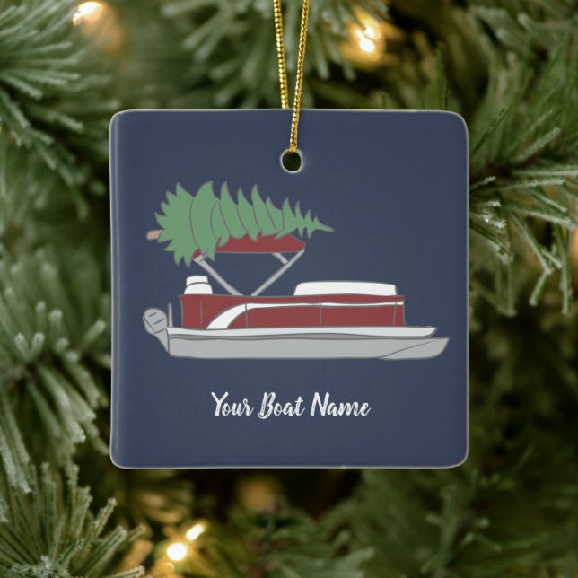 Pontoon Boat with Christmas Tree on Top Holiday Keramikornament (Baum)