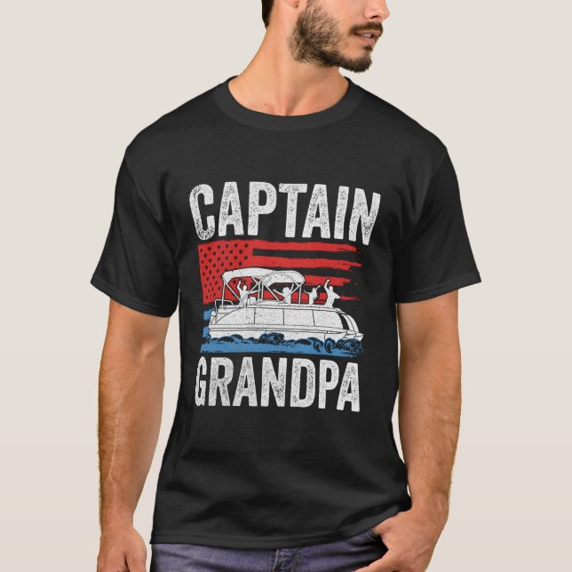 Pontoon Captain Grandpa Us American Flag Boat Owne T-Shirt (Vorderseite)