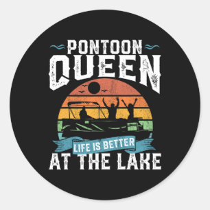 Pontoon Queen Funny Boat Lake Pontooning Frauen Runder Aufkleber