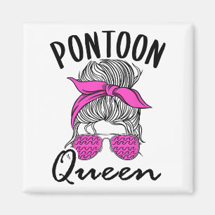 Pontoon Queen Lake Life Messy Bun Vacation Boat Li Magnet