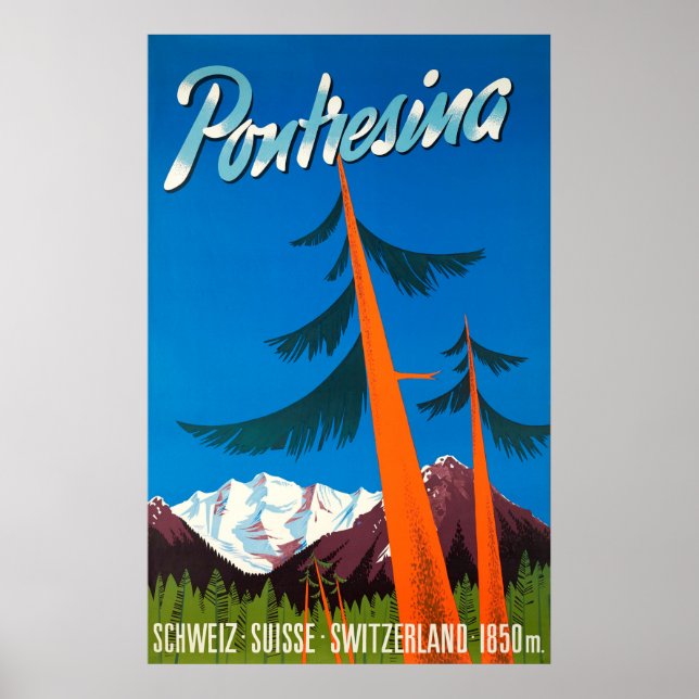 Pontresina Switzerland Vintage Travel Poster (Vorne)
