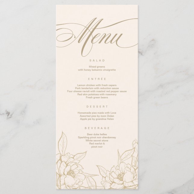Pony à fleurs d'or, Mariage d'ivoire Carte Menu (Devant)
