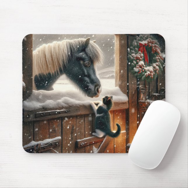 Pony and Kitten in Weihnachtsstall Mousepad (Mit Mouse)