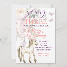 Pony anniversaire invitation jeune sauvage et troi