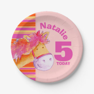 Pony art 5e anniversaire filles assiette customisé