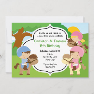 Pony Birthday Einladungen für Zwillinge (Junge/Mäd
