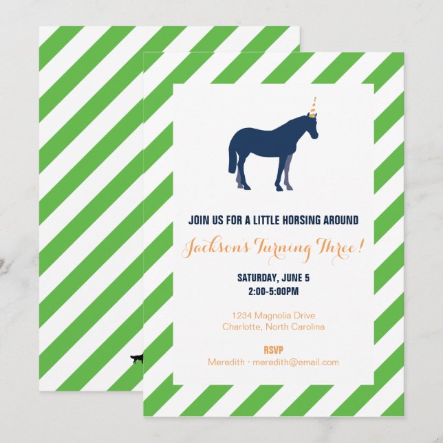 Pony Birthday Party Green Einladung (Vorne/Hinten)