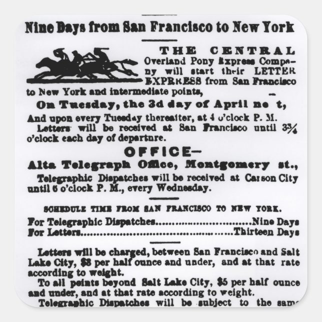 Pony Express, 9 Tage Quadratischer Aufkleber (Vorderseite)