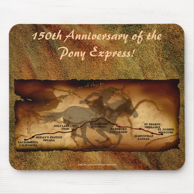 Pony Express Karte Route 150 Jubiläum Mousepad (Vorne)