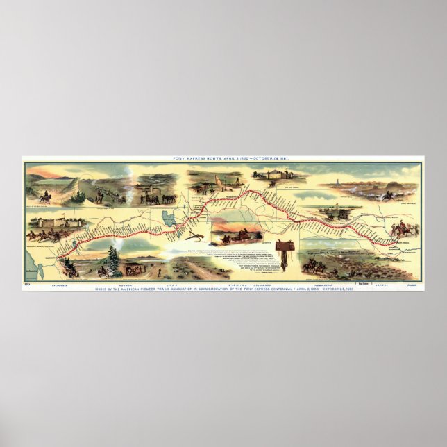 Pony Express Route: Amerikanische Geschichte 1860- Poster (Vorne)