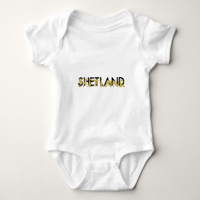 Pony flog in die Buchstaben SHETLAND Baby Strampler (Vorderseite)