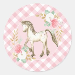 Pony floral und kariert Geburtstagsparty Aufkleber