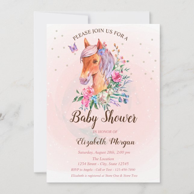 Pony Flowers Stars Invitation Baby shower (Devant)