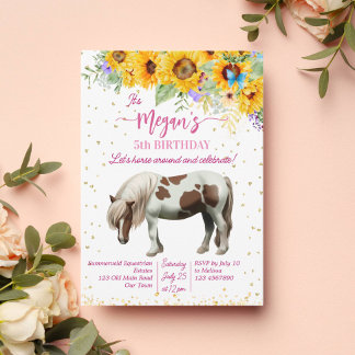 Pony Geburtstagsparty Sonnenblumen Glitzer Vorlage