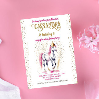 Pony Geburtstagsparty weißen Pferd Gold Sprinklen Einladung