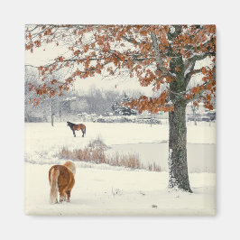 Pony im Schnee mit Baummagnet Magnet