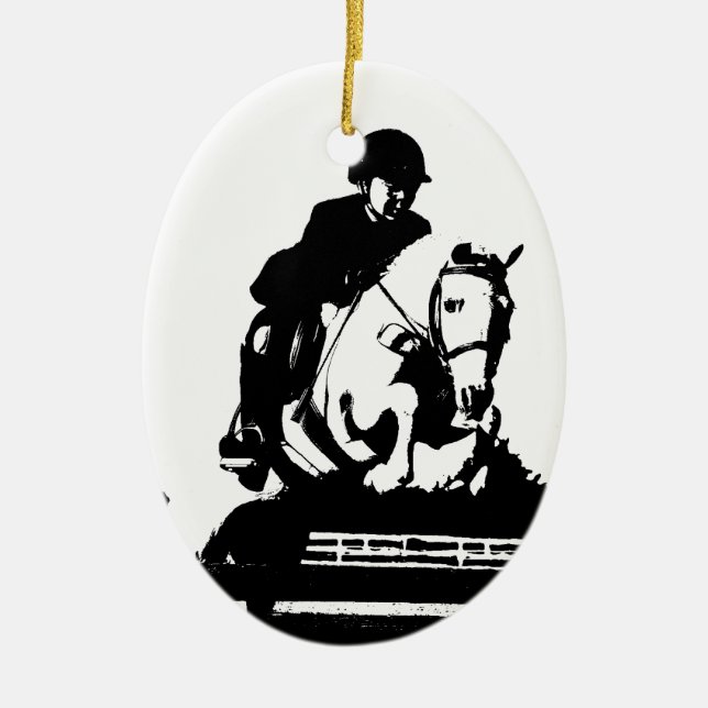 Pony Jumping BW Keramik Ornament (Vorne)
