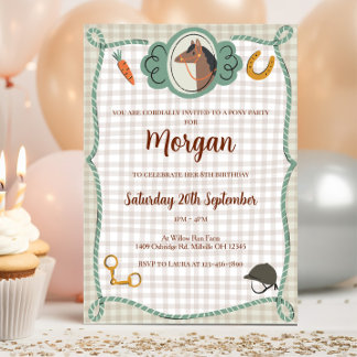 Pony-Karo-Birthday-Einladung Einladung