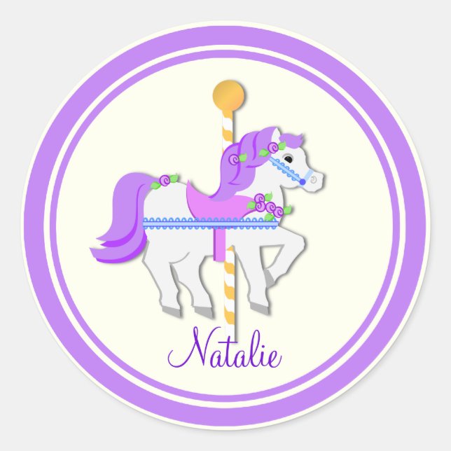 Pony Lila und Gold Carousel bemalt Runder Aufkleber (Vorderseite)