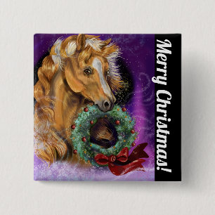 Pony mit Weihnachtskranz Button